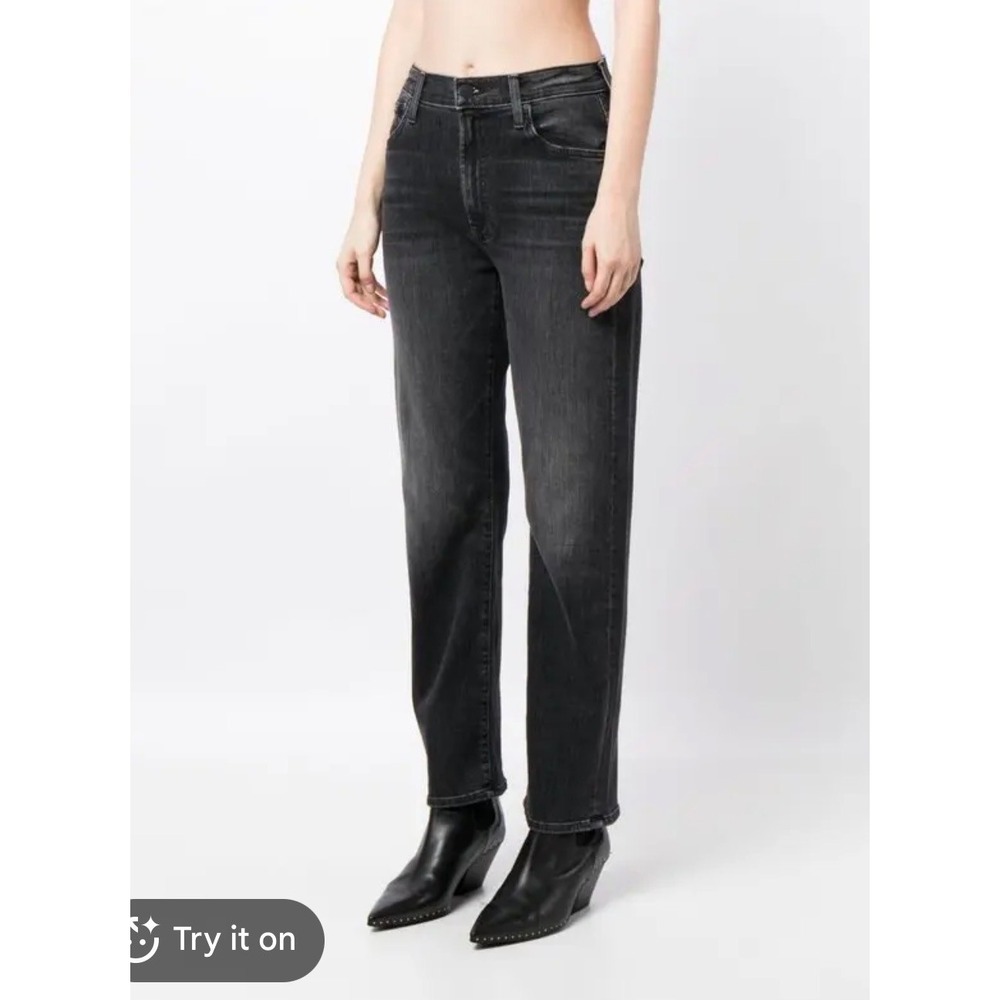 Mother The Ditcher Zip Ankle Jeans Smoking Section Faded Black Straight Leg 28